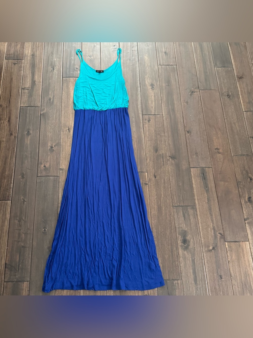 Active Basic Aqua and Bright Blue Colorblock Summer Beach Maxi Dress S